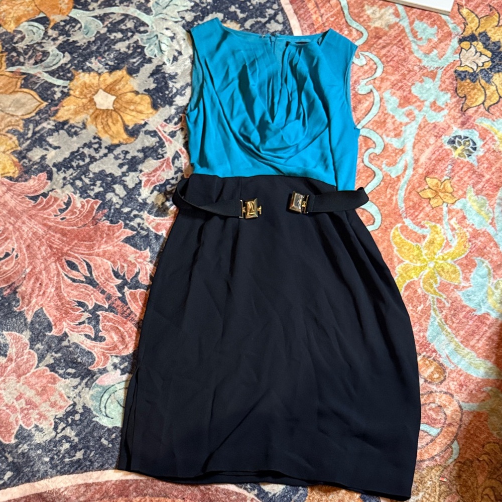 BCBG Blue and Black Midi Dress